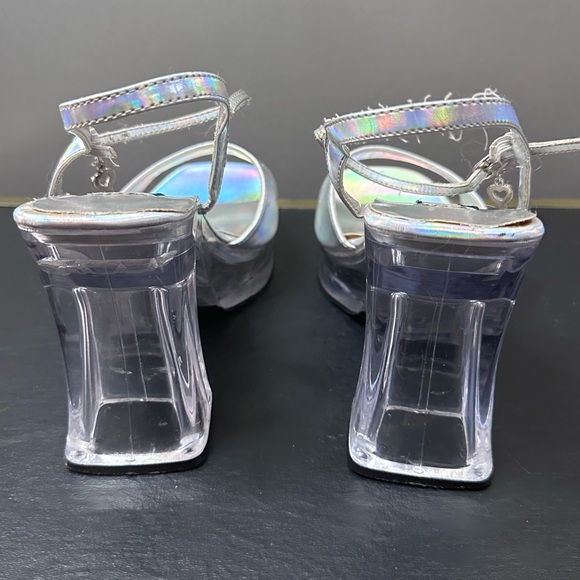Lei Vintage Y2K Iridescent Clear Chunky Block Heel Platform  Heels - Picture 3 of 12